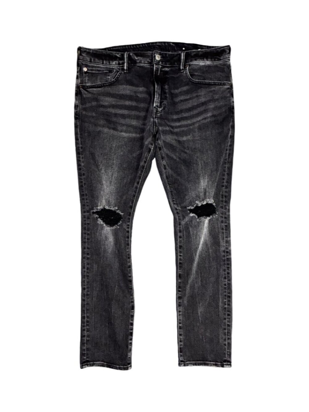 38x30*American Eagle*Next Level Flex--Black Ripped-Up Whiskered Jeans